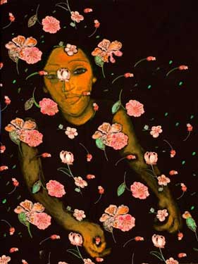 Title: 'All These Flowers Are For You- 3', Medium: 'Export Fabric, Canvas, Acrylic', Size: '100 x 75 cm', Year: '2004'